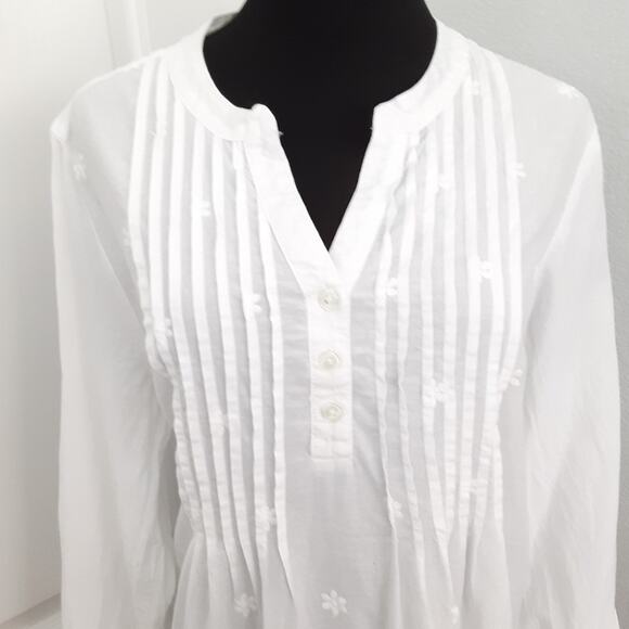 Vintage Y2K Eyelet Lace Tunic Top White Broderie Anglaise Roll Tab Resort - Picture 2 of 13